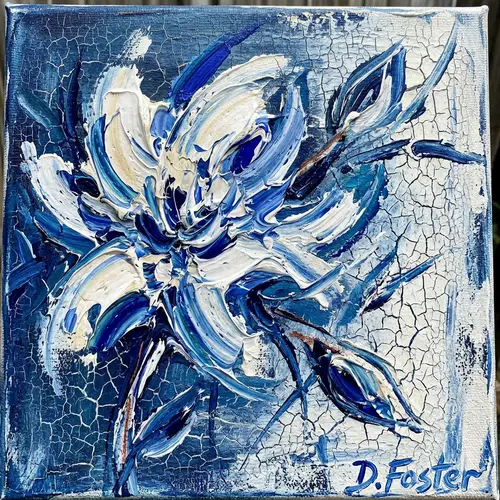 Bold Abstract Flower Painting with Impasto Textures