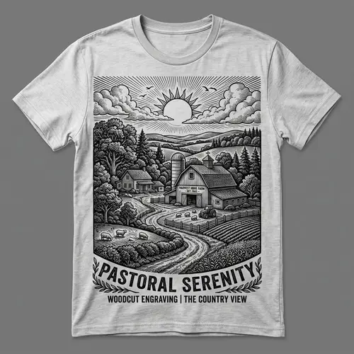 Vintage Farm Landscape T-Shirt Design