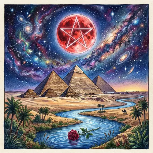 Pyramids and Blood Moon: A Celestial Drawing