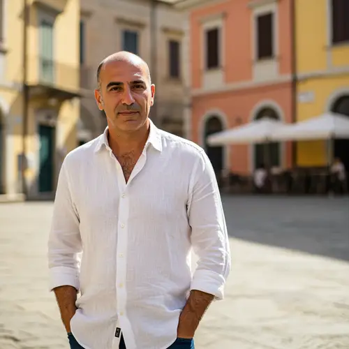 Italian Heritage Man with Bald Head and Brown Eyes