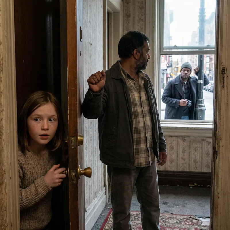 Detailed Hotel Scene: Caucasian Girl, South Asian Man, and Black Man