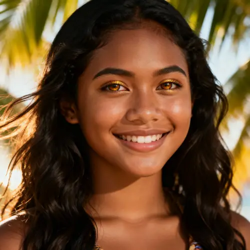 Polynesian Beauty: 21-Year-Old with Dark Wavy Hair