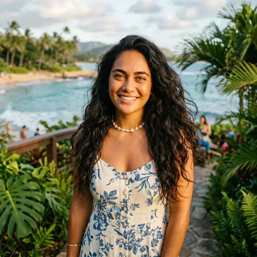 Polynesian Beauty: 21-Year-Old with Dark Wavy Hair