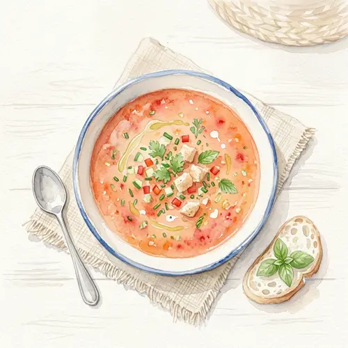 Delicate Watercolor Gazpacho Plate Illustration