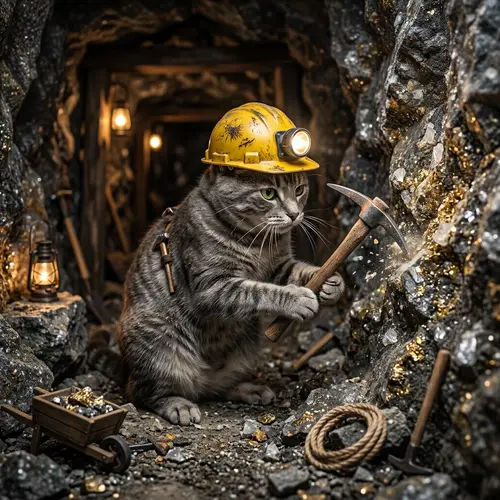 Cat Miner: Adorable Feline Mining with Pickaxe and Helmet