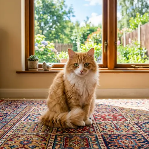 Small Fluffy Domestic Cat Drawing with Orange and White Fur