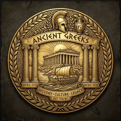 Ancient Greeks Emblem - Classic Design with Laurel Wreaths & Gold Hues