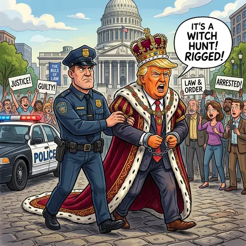 Donald Trump as a Cartoon King - Arrested by Police