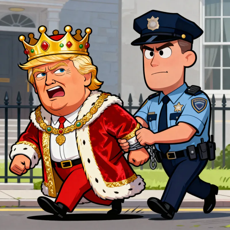 Donald Trump as a Cartoon King - Arrested by Police