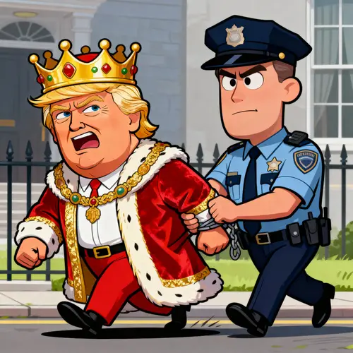 Donald Trump as a Cartoon King - Arrested by Police