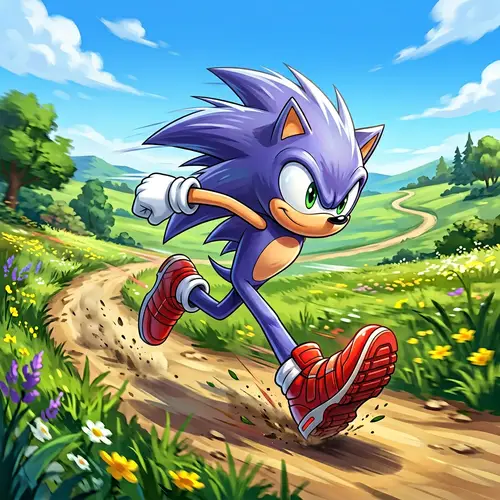 Speedy Blue Anthro Creature | Lush Green Meadows - Sunny Day