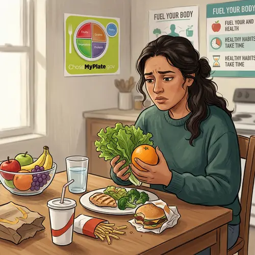 Challenges of Disordered Eating: Hispanic Woman Facing Food Dilemma