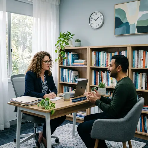 Professional Psychologist Analyzing Case Files in Office