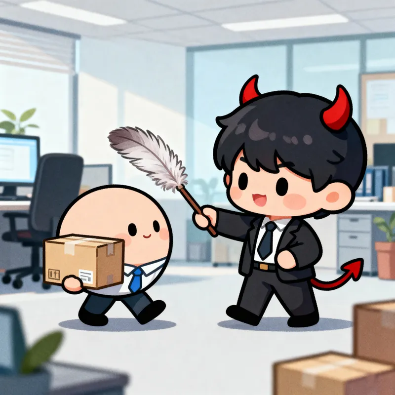 Cute Chibi Devil Boss Encouraging a Worker