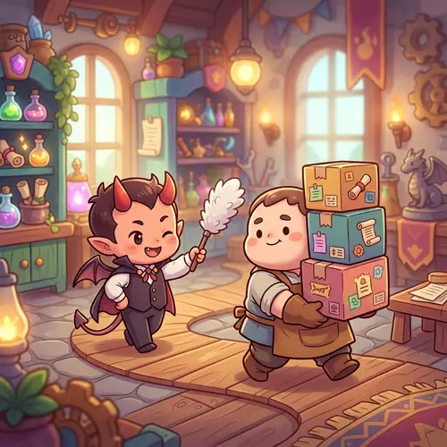 Cute Chibi Devil Boss Encouraging a Worker