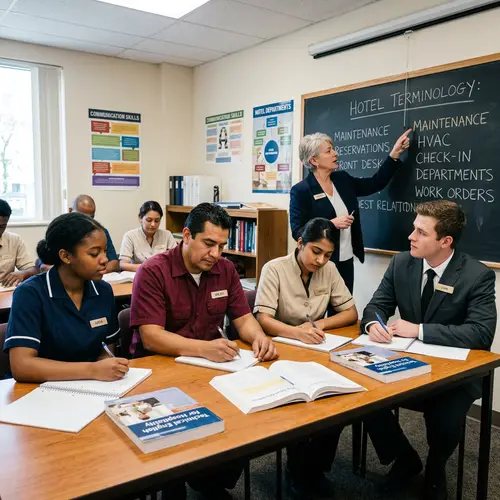 Hotel Workers Enhancing Skills with Technical English Class