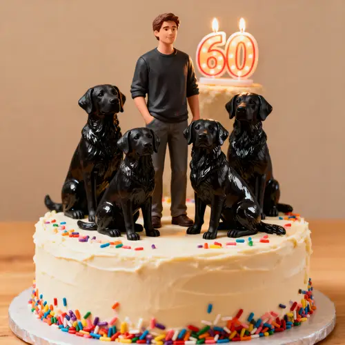 60th Birthday Cake with Man and 4 Black Labradors