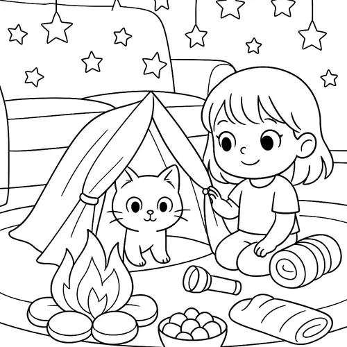 Fun Camping Adventure Coloring Page for Kids