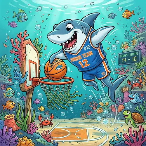 Junior Team Shark Dunking Basketball Under the Sea