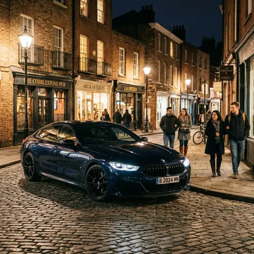 Midnight Blue BMW on Cobblestone Street | Luxury German Engineering