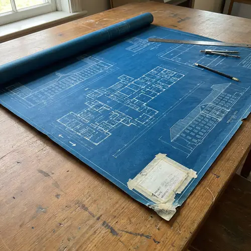 Intricate Architectural Blueprint Designs on Neat Blue Background