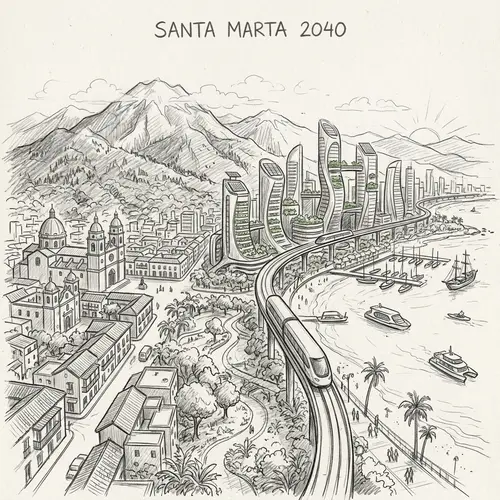 Futuristic Sketch of Santa Marta 2040 | Cityscape Drawing
