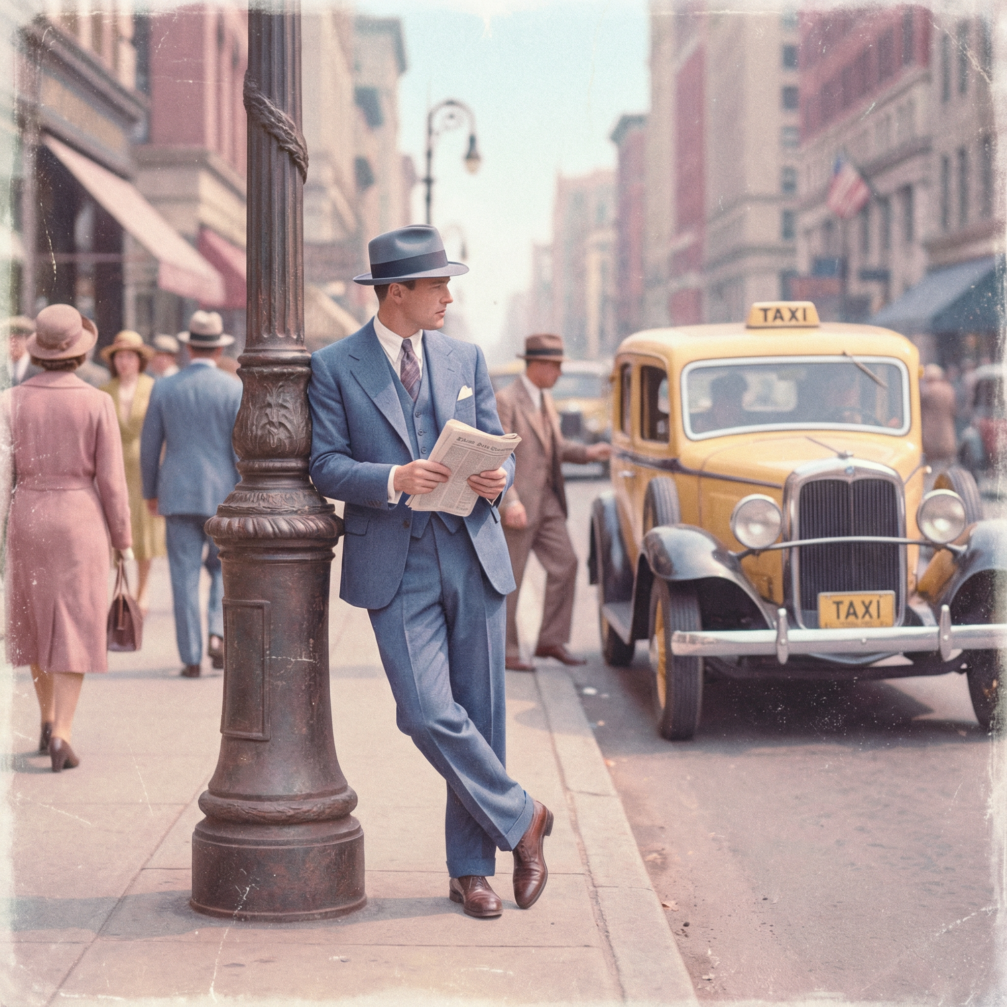 Distinguished 1930s Gentleman in Classic Suit & City Skyline | AI