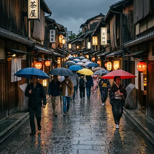 Walking Under Rain: Traditional Japanese Streets