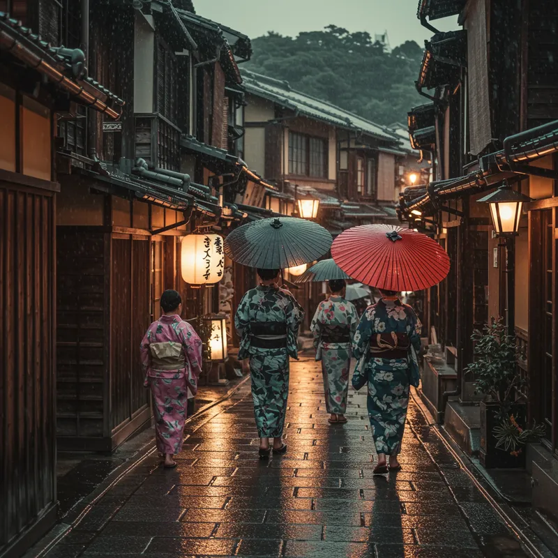 Walking Under Rain: Traditional Japanese Streets Walking Under Rain: Traditional Japanese Streets