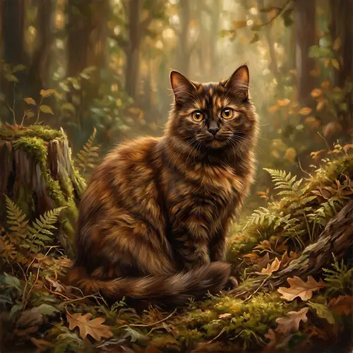 Mysterious Brown Cat | Realistic Painting in Earth Tones