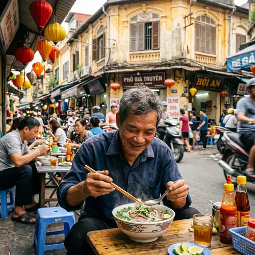 Enjoying Pho: A Portrait of an Asian Senior Man