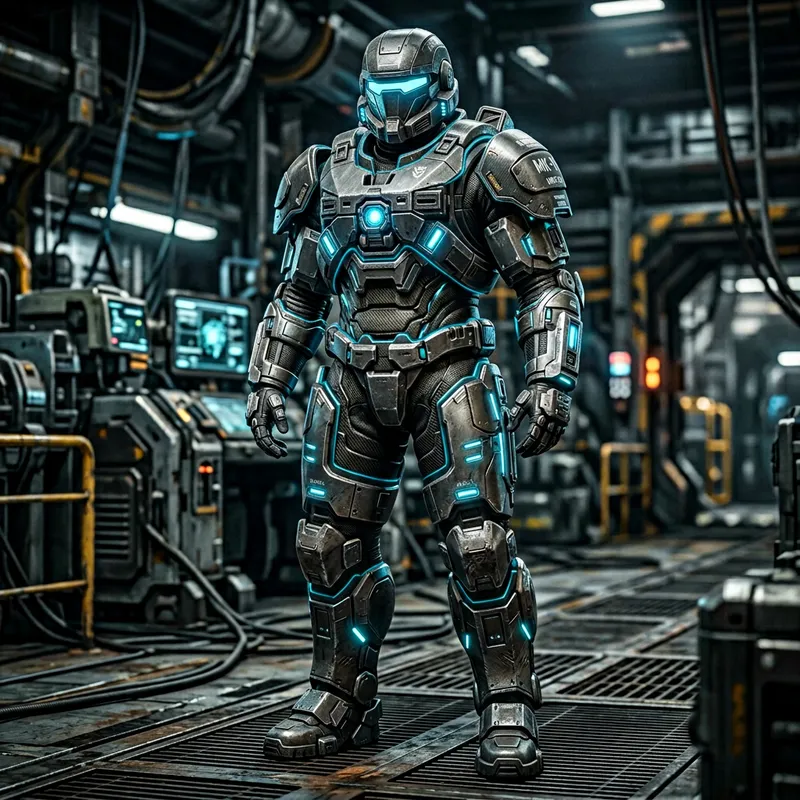 Futuristic Kevlar Armor Suit with High-Tech Lighting