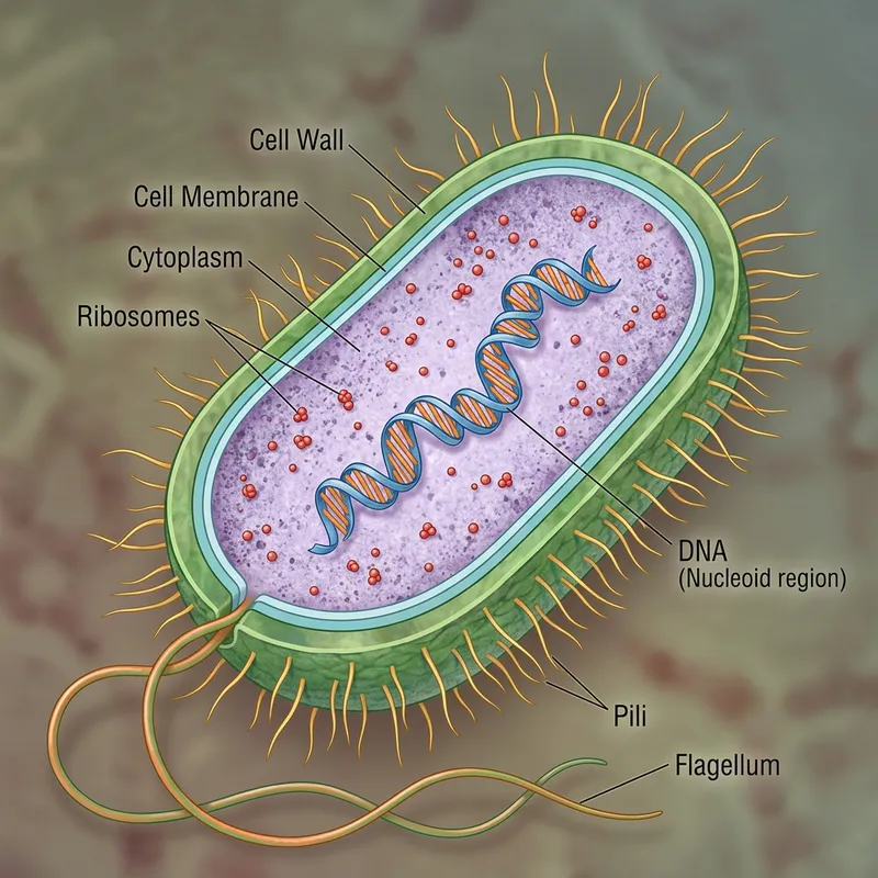 Detailed Illustration of a Bacterial Cell Detailed Illustration of a Bacterial Cell