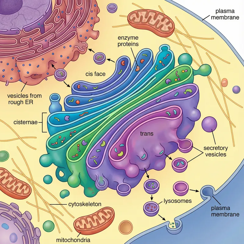 Vibrant Golgi Apparatus Illustration in Digital Art