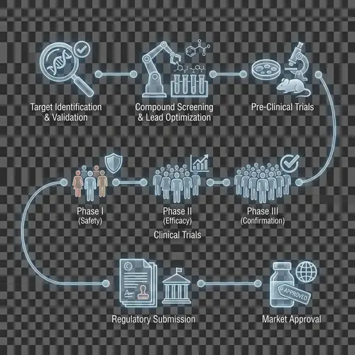 Detailed Drug Discovery Pipeline on Transparent Background