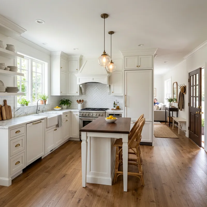 300 Sq Ft L-Shaped Classic White Kitchen Design