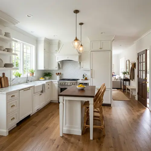 300 Sq Ft L-Shaped Classic White Kitchen Design
