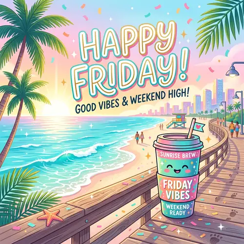 Happy Friday Artwork: Cheerful Beach Vibes