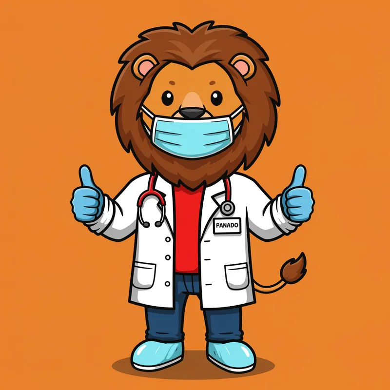 Cute Lion Doctor Illustration with Panado Badge