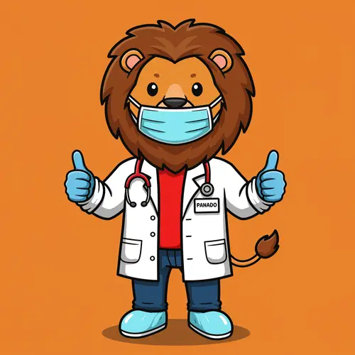 Cute Lion Doctor Illustration with Panado Badge