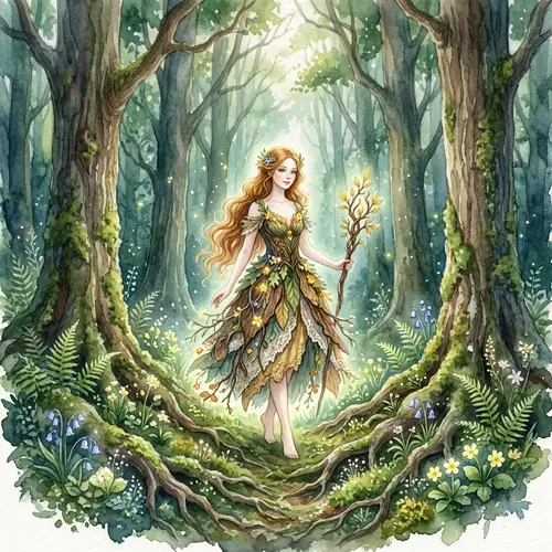 Enchanting Woodland Nymph Amidst Lush Greenery