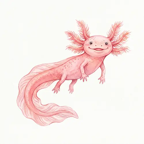 Charming Pink Axolotl Watercolor Illustration