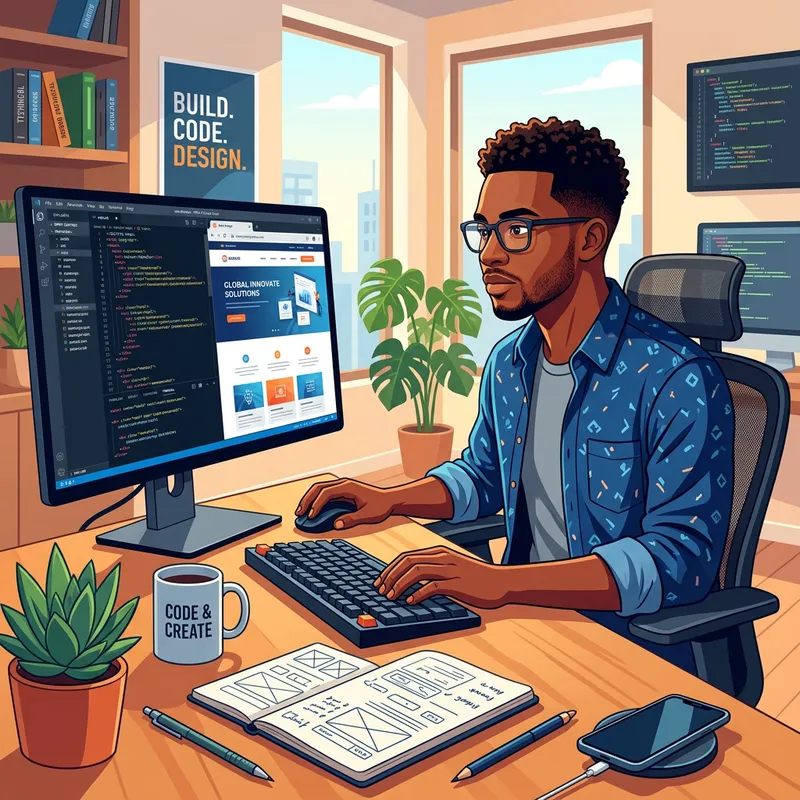 Confident African Man Engages in Web Development | Web Design