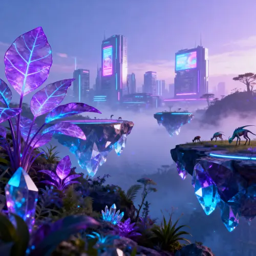 Futuristic Alien Landscape with Lush Vegetation