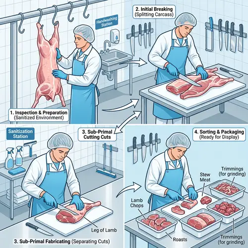 Butchering Lamb Meat Process with Hygiene Standards