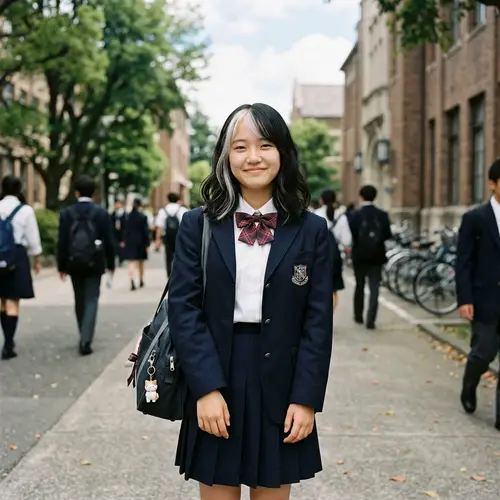 Cheerful School Girl with Unique Hair Style