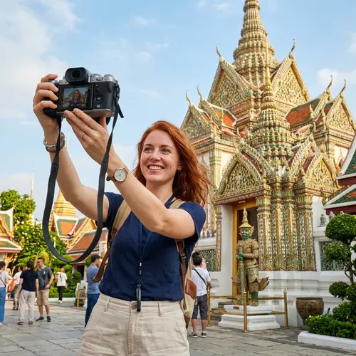 Caucasian Tourist Selfie at Thai Temple | Thailand Exploration