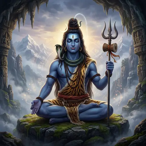 Mahadev Artwork: Serene Depiction of Hindu Deity with Trident