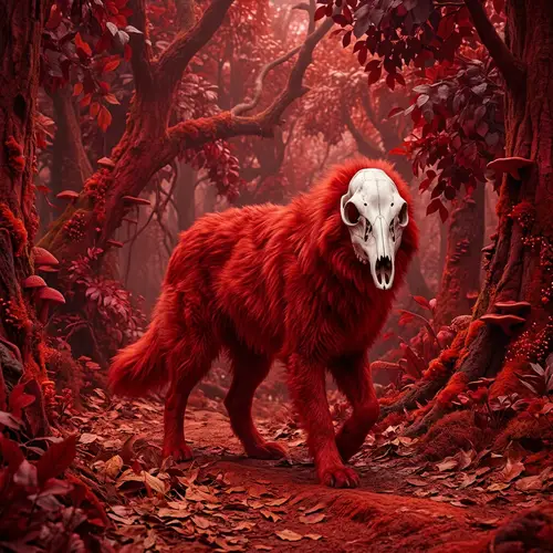 Vibrant Red Creature with Skull Head - Captivating Imagery