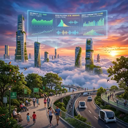 Futuristic Cityscape: Time-Series Data and Sustainable Living